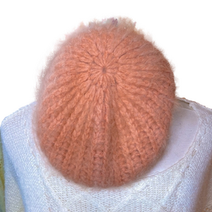 🌷Vintage🌷 Angora Wool Beret Soft Blush Apricot Pink Hand Crochet Hat